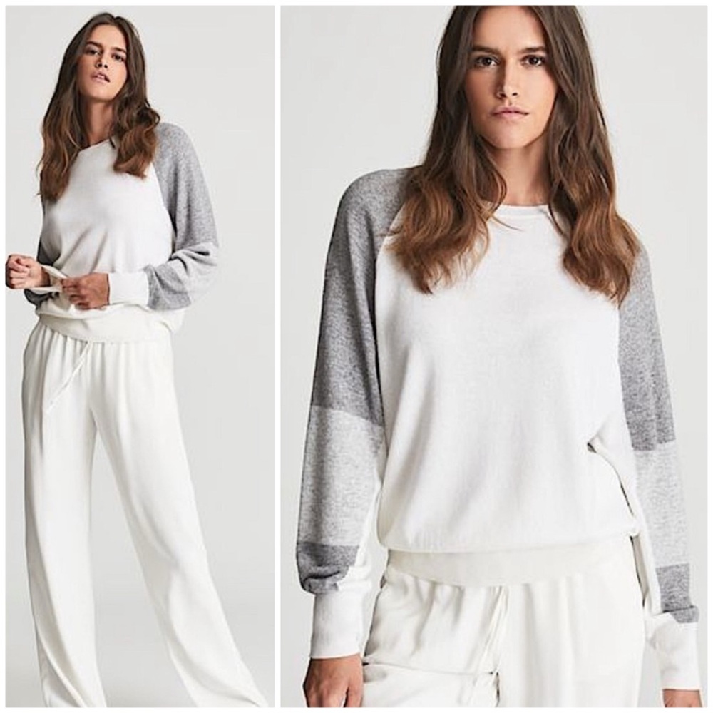 REISS Reina Wool Cashmere Blend colorblock Crewneck jumper sweater size large